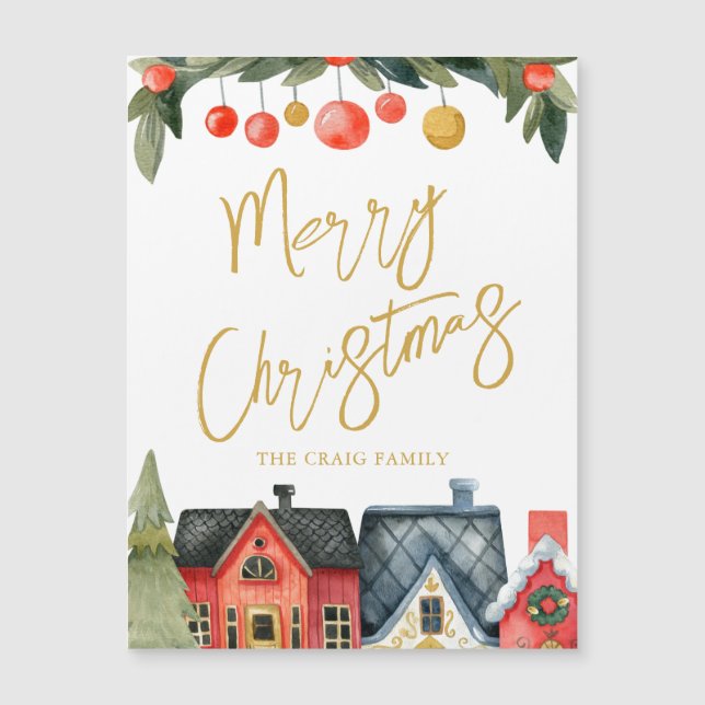 Illustrated Holiday Houses with Name Magnet (Front)