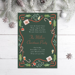 Illustrated Holly Christmas Frame Holiday Party Invitation