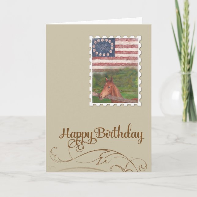 Illustrated Horse Stars & Stripes Birthday Card (Front)