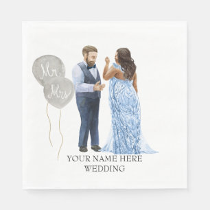  Illustrated Interracial Couple Wedding Napkins