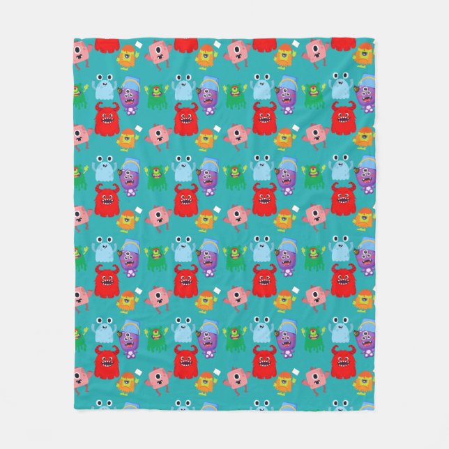 Illustrated Kid's Monster Fleece Blanket (Front)