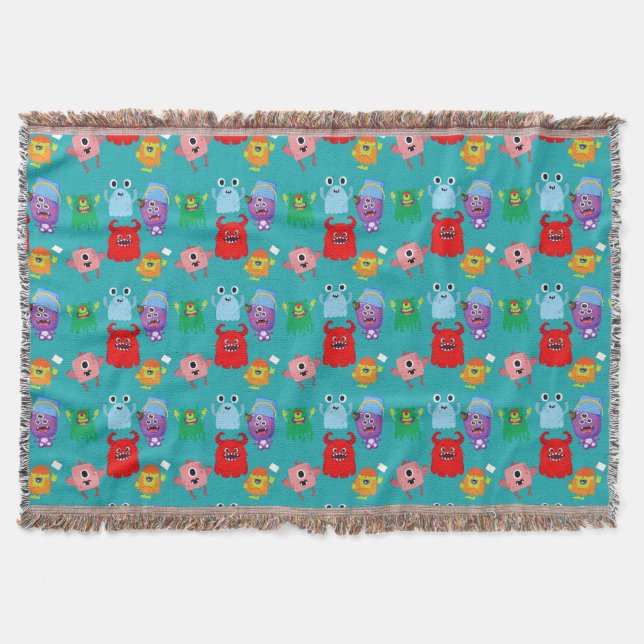 Illustrated Kid's Monster Throw Blanket (Front)