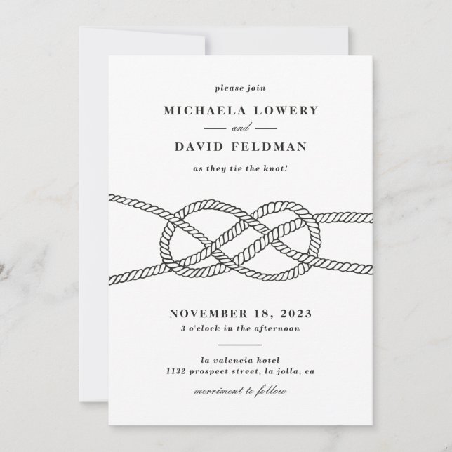 Illustrated Knot Wedding Invitation - Black (Front)