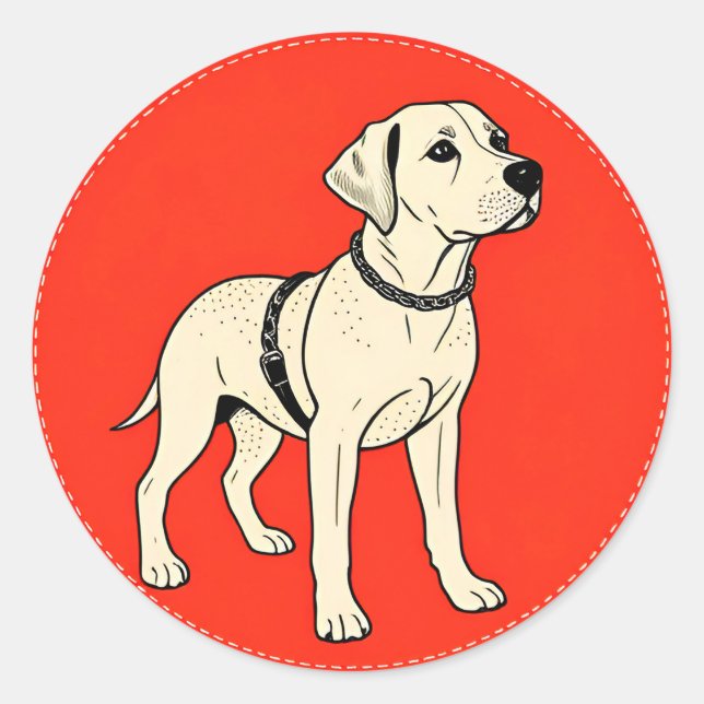 Illustrated Labrdor Dog in a Red Circle Classic Round Sticker (Front)