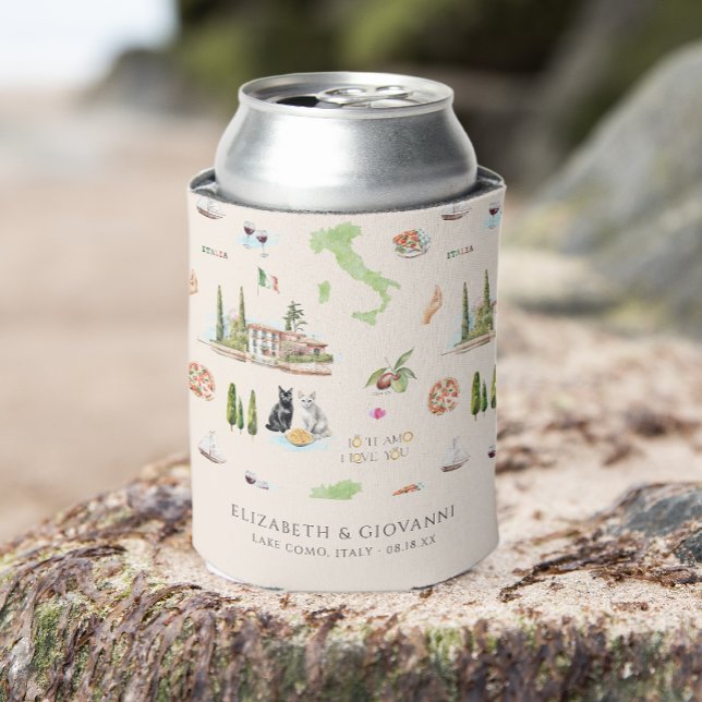 Illustrated Lake Como Italy Wedding Can Cooler (Creator Uploaded)