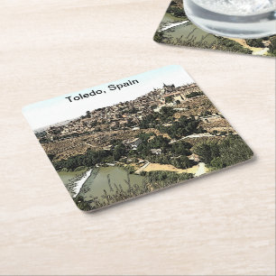 Illustrated Landscape Art of Toledo, Spain Square Paper Coaster