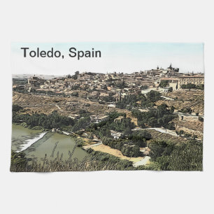 Illustrated Landscape Art of Toledo, Spain Tea Towel
