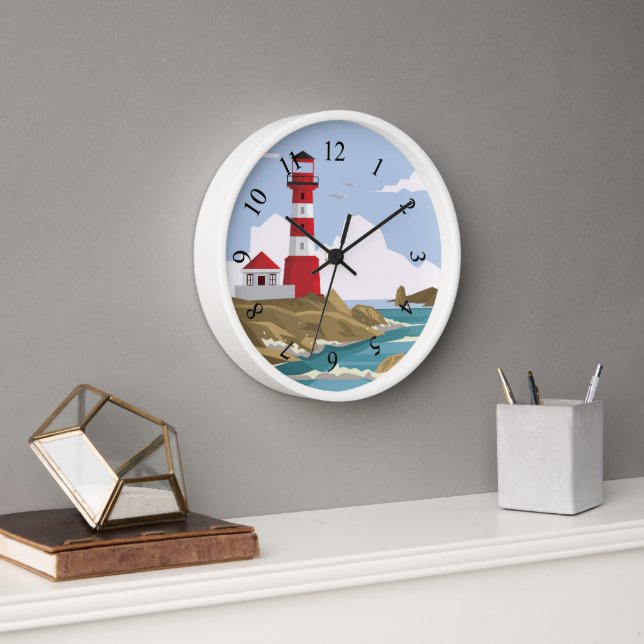 Illustrated lighthouse background round clock (Office)
