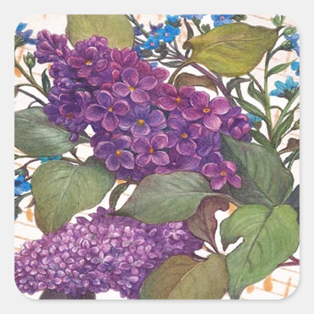 illustrated lilac butterfly theme wedding square sticker (Front)