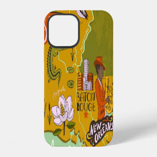 Illustrated Louisiana map: travel highlights. iPhone 12 Case