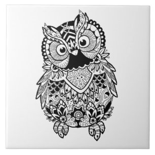 Illustrated Mandala Owl Ceramic Tile
