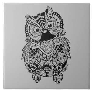 Illustrated Mandala Owl Ceramic Tile