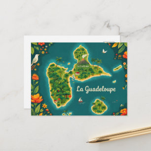 Illustrated Map Guadeloupe – Tropical Island Gua Holiday Postcard