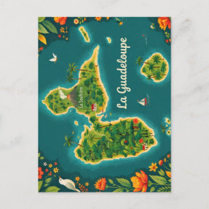 Illustrated Map Guadeloupe – Tropical Island   Gua Postcard