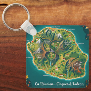 Illustrated Map La Réunion – Cirques & Volcano Key Ring