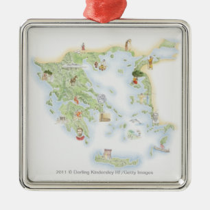 Illustrated map of Ancient Greece Metal Tree Decoration