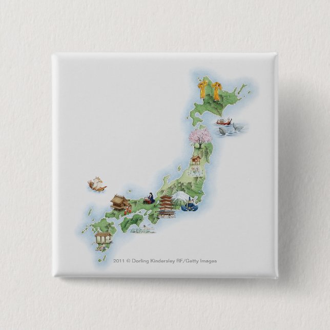 Illustrated map of ancient Japan 15 Cm Square Badge (Front)