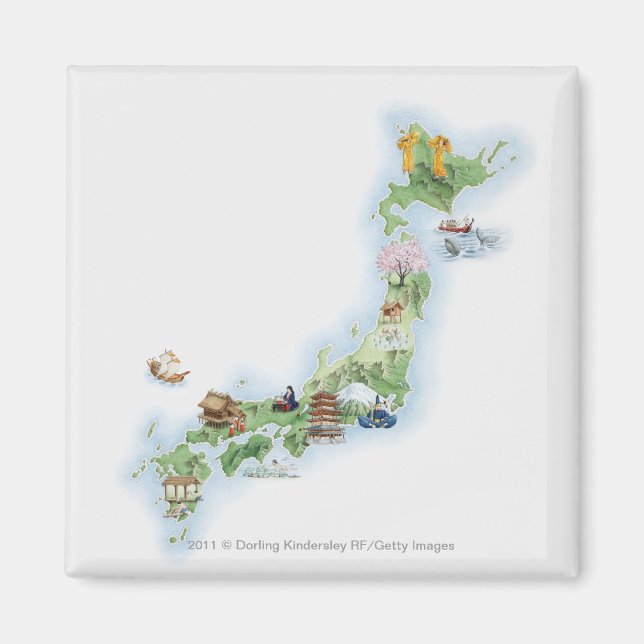 Illustrated map of ancient Japan Magnet (Front)