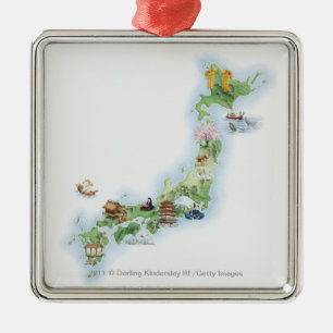 Illustrated map of ancient Japan Metal Tree Decoration