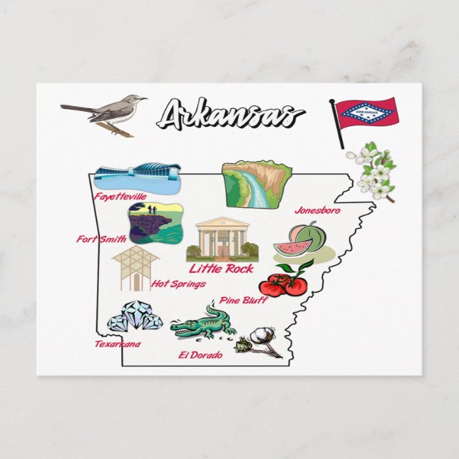 illustrated Map of Arkansas in USA Postcard (Front)