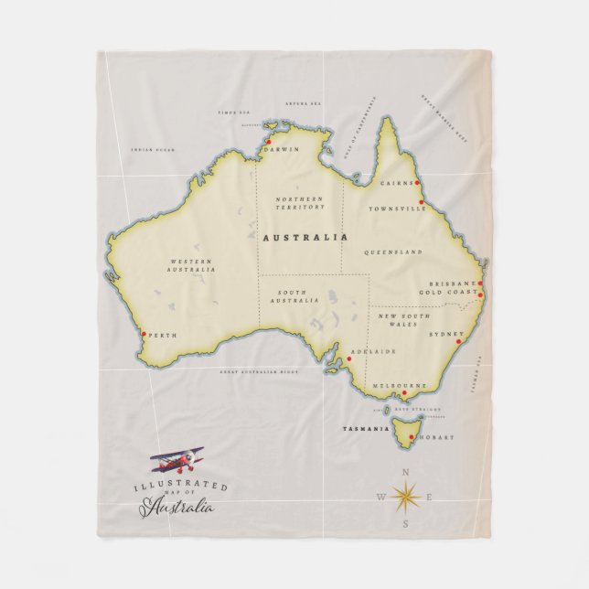 Illustrated map of Australia Fleece Blanket (Front)