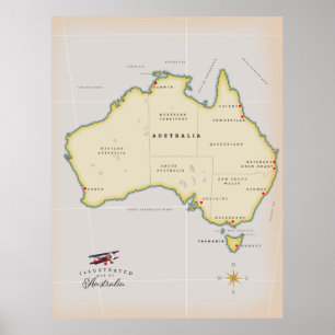 Illustrated map of Australia Poster