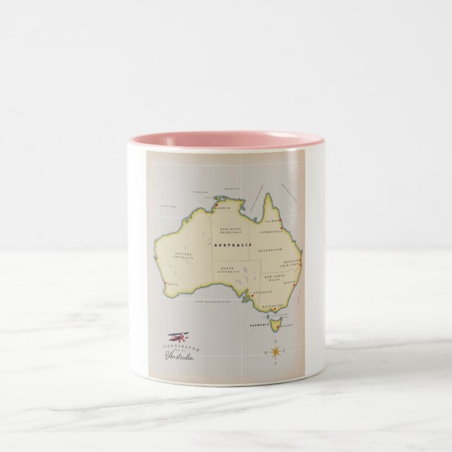 Illustrated map of Australia Two-Tone Coffee Mug (Center)