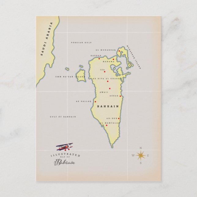 Illustrated Map of Bahrain Postcard (Front)