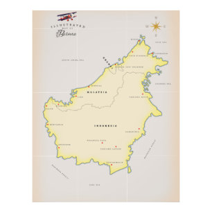 Illustrated map of Borneo Photo Print
