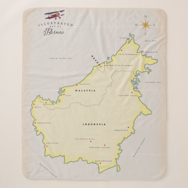 Illustrated map of Borneo Sherpa Blanket (Front)