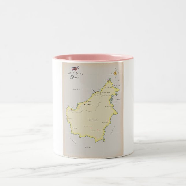 Illustrated map of Borneo Two-Tone Coffee Mug (Center)