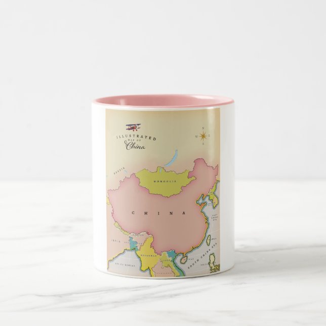 Illustrated map of china Two-Tone coffee mug (Center)
