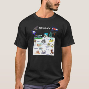 Illustrated Map Of Colorado In Us With Cities And T-Shirt