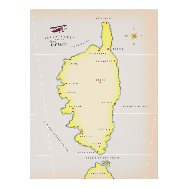 Illustrated map of Corsica Photo Print (Front)