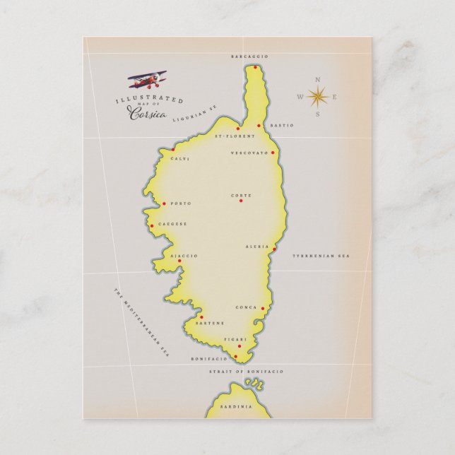 Illustrated map of Corsica Postcard (Front)