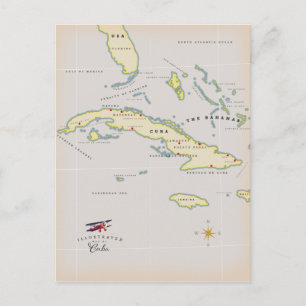 Illustrated map of Cuba Postcard