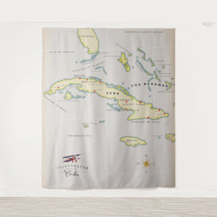 Illustrated map of Cuba Tapestry