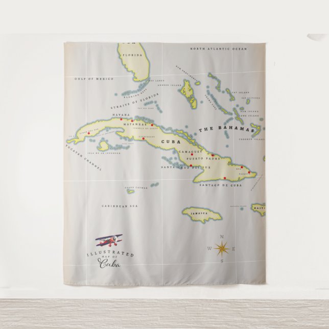Illustrated map of Cuba Tapestry (Front)