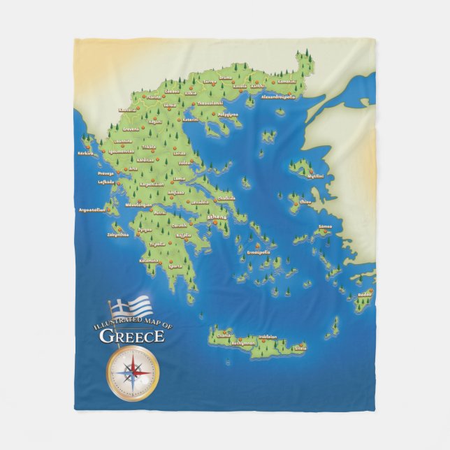 Illustrated Map Of Greece. Fleece Blanket (Front)