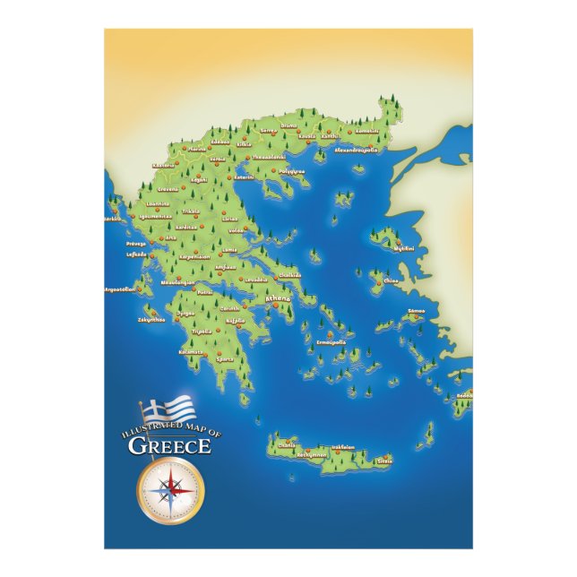 Illustrated Map Of Greece. Photo Print (Front)