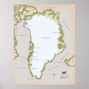 Illustrated map of Greenland Poster