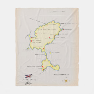 Illustrated map of Ibiza Fleece Blanket