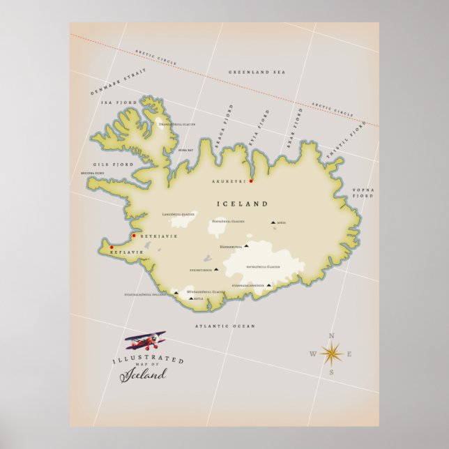 Illustrated map of Iceland Poster (Front)