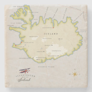 Illustrated map of Iceland Stone Coaster