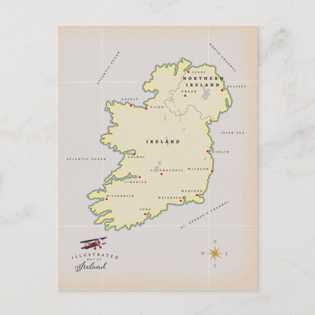 Illustrated Map of Ireland Postcard (Front)