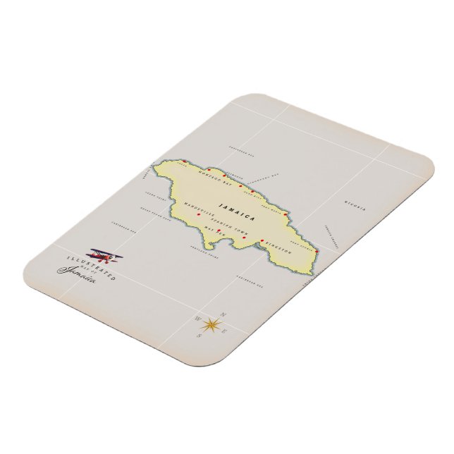 Illustrated map of Jamaica. Magnet (Left Side)