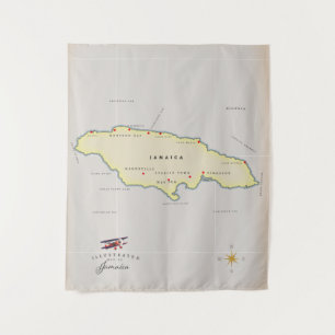 Illustrated map of Jamaica. Tapestry