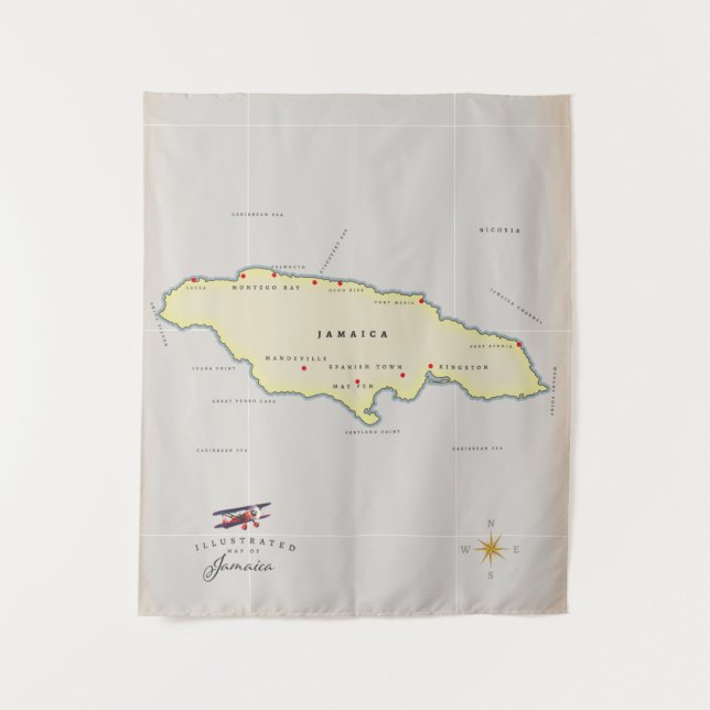 Illustrated map of Jamaica. Tapestry (Front)
