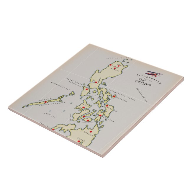 Illustrated map of Luzon Philippines map Ceramic Tile (Side)