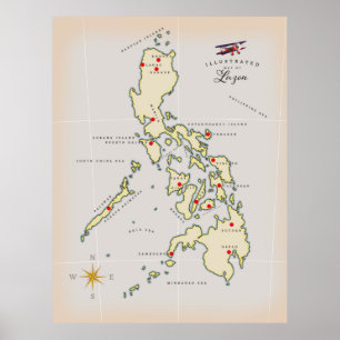 Illustrated map of Luzon Philippines map Poster
